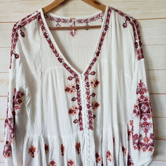Free People Ariana Embroidered Oversized Tunic Blouse Top Women's Size Small - Picture 9 of 14